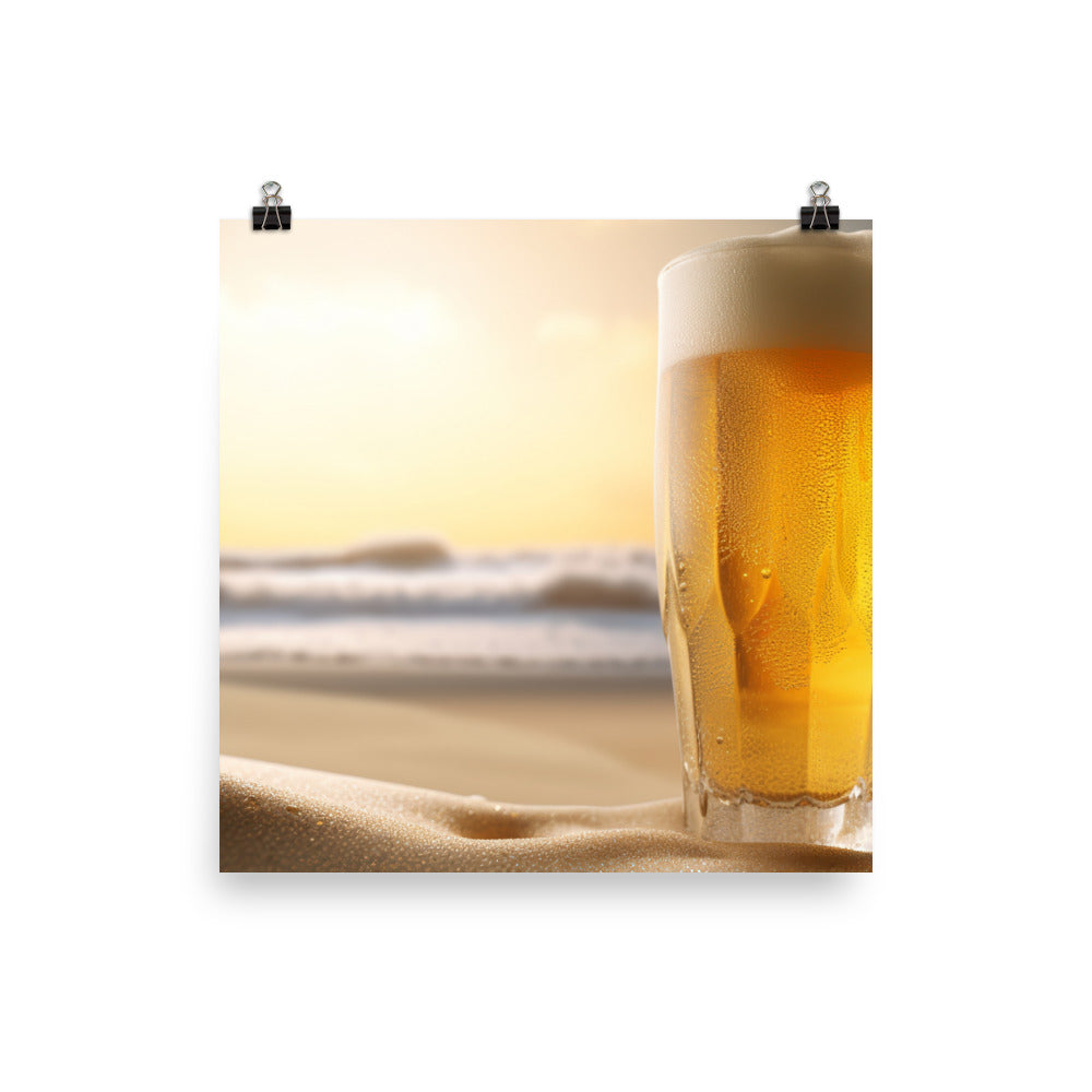 Icy Cold Wheat Beer on the Beach photo paper poster - Posterfy.AI