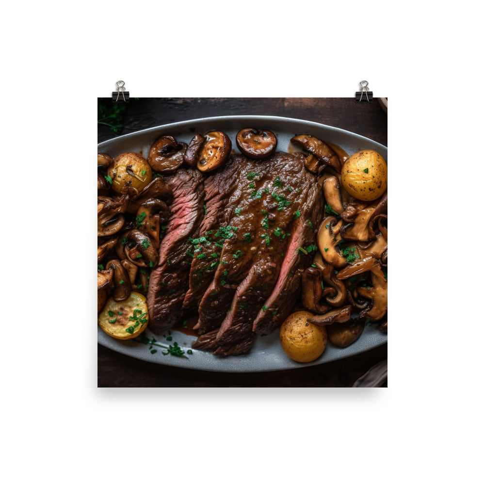 Skillet Seared Skirt Steak photo paper poster - Posterfy.AI