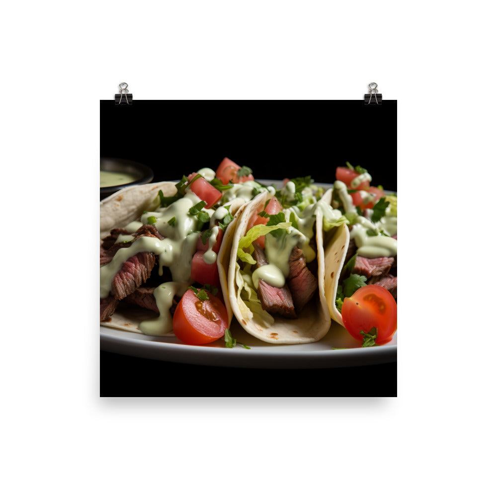 Hanger Steak Tacos with Cilantro Lime Sauce photo paper poster - Posterfy.AI