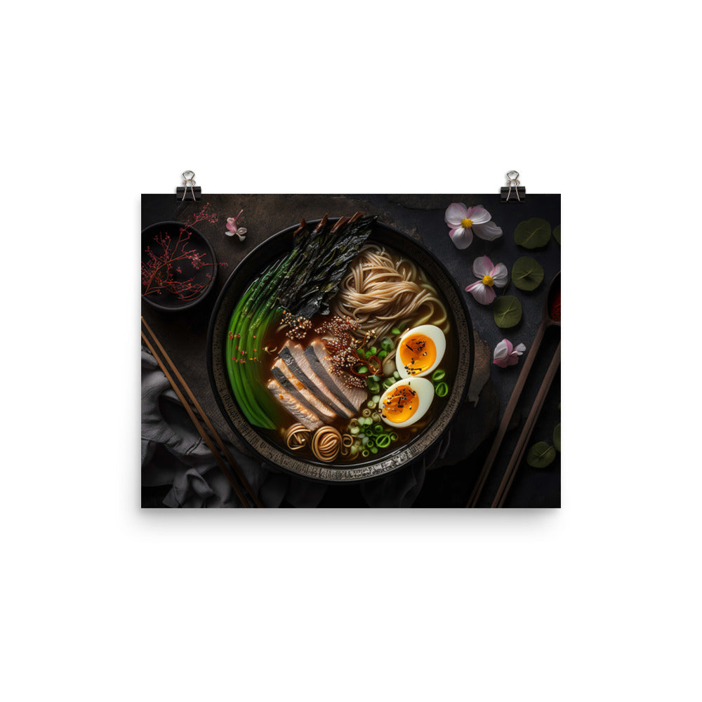 A steaming bowl of rich and savory tonkotsu ramen photo paper poster - Posterfy.AI