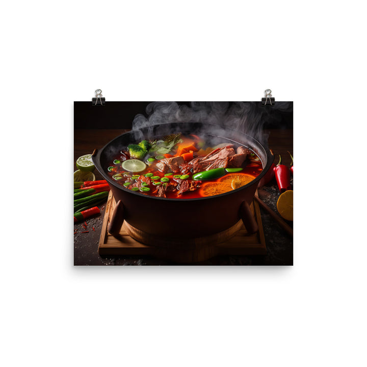 Steaming Hot Pot with Spicy Sichuan Sauce 四川麻辣火鍋 photo paper poster - Posterfy.AI