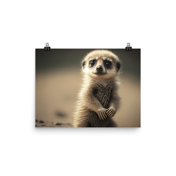 A curious baby meerkat standing up on its hind legs photo paper poster - Posterfy.AI