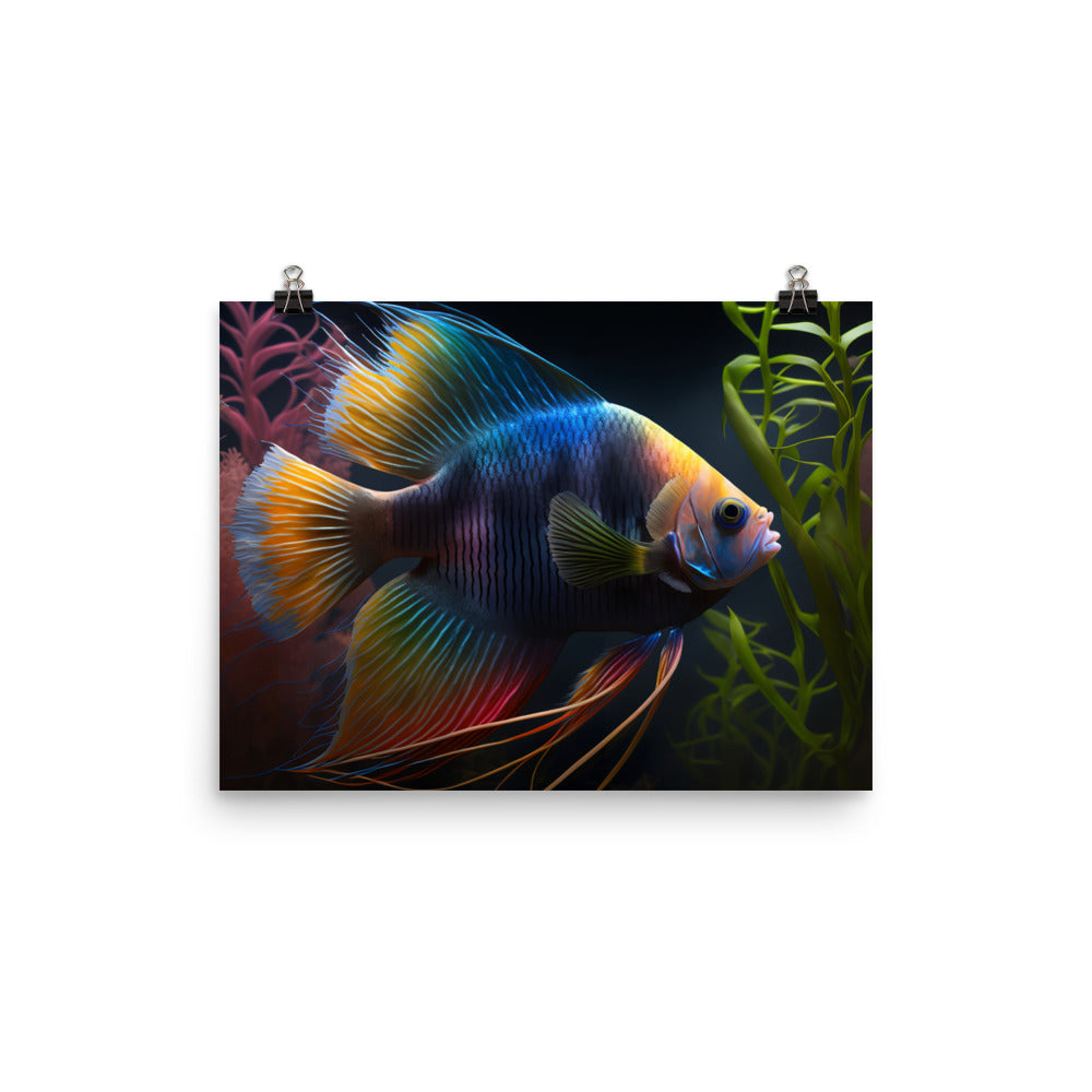 Rainbow colored angelfish in a planted aquarium photo paper poster - Posterfy.AI