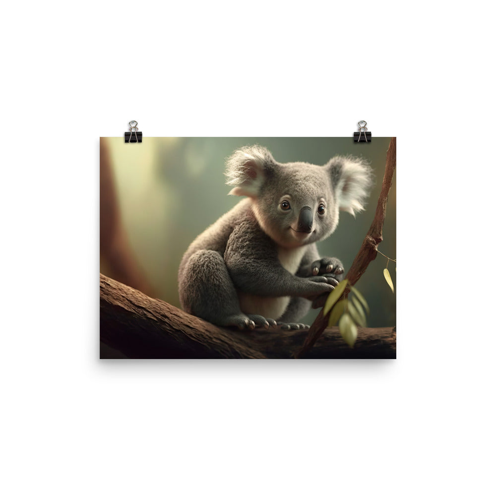 A majestic koala perched at the top of a tall eucalyptus tree photo paper poster - Posterfy.AI