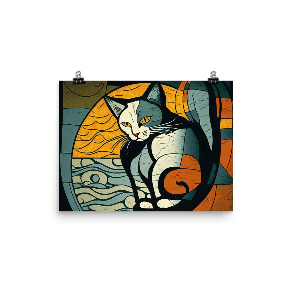 Cat in colorful cubism style photo paper poster - Posterfy.AI