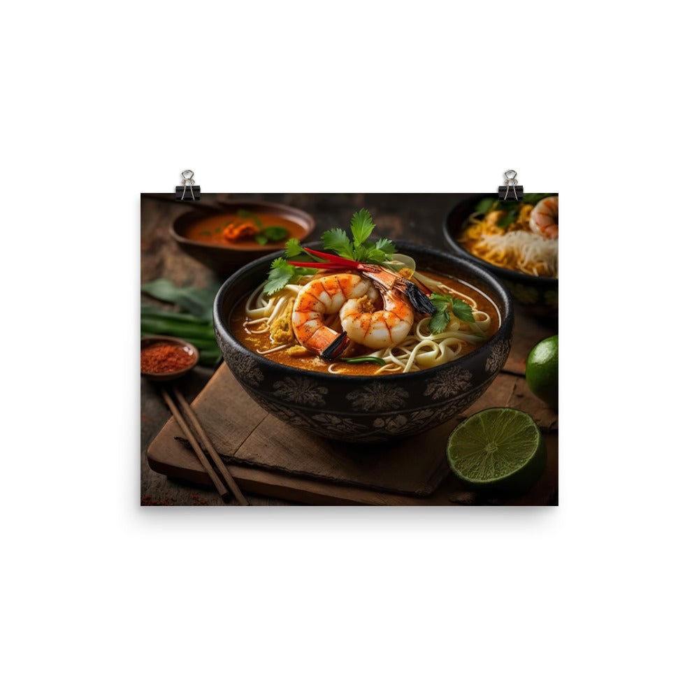 A hearty bowl of laksa with prawns photo paper poster - Posterfy.AI