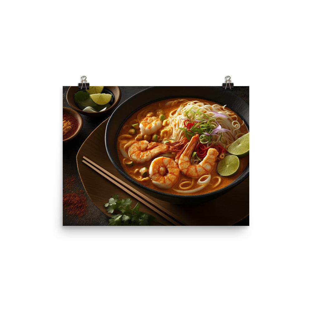 A hearty bowl of laksa with prawns photo paper poster - Posterfy.AI