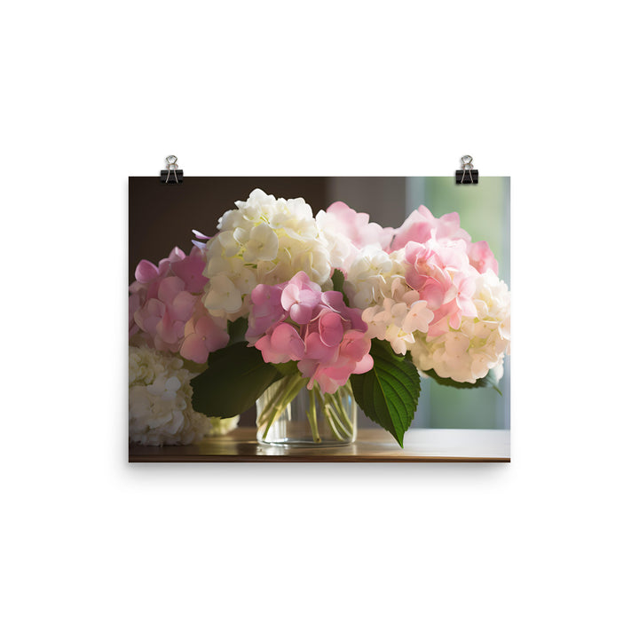 Pink and White Hydrangea Bouquet photo paper poster - Posterfy.AI