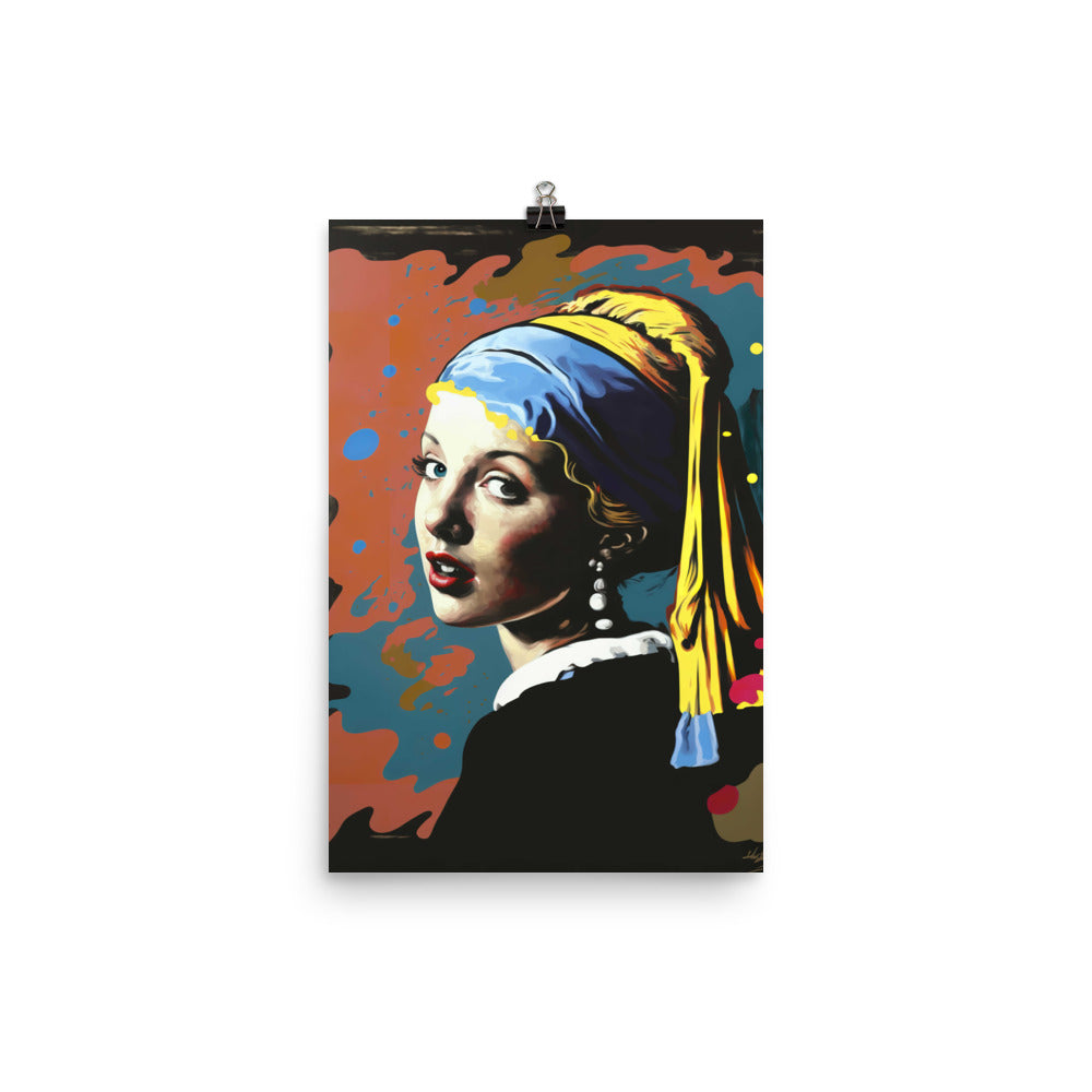 Girl with a Pearl Earring Pop Art photo paper poster - Posterfy.AI
