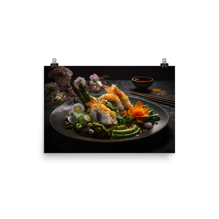 A plate of crispy and golden tempura photo paper poster - Posterfy.AI