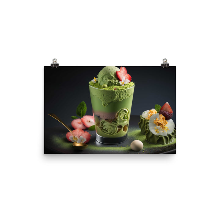A beautifully crafted and luscious matcha dessert photo paper poster - Posterfy.AI