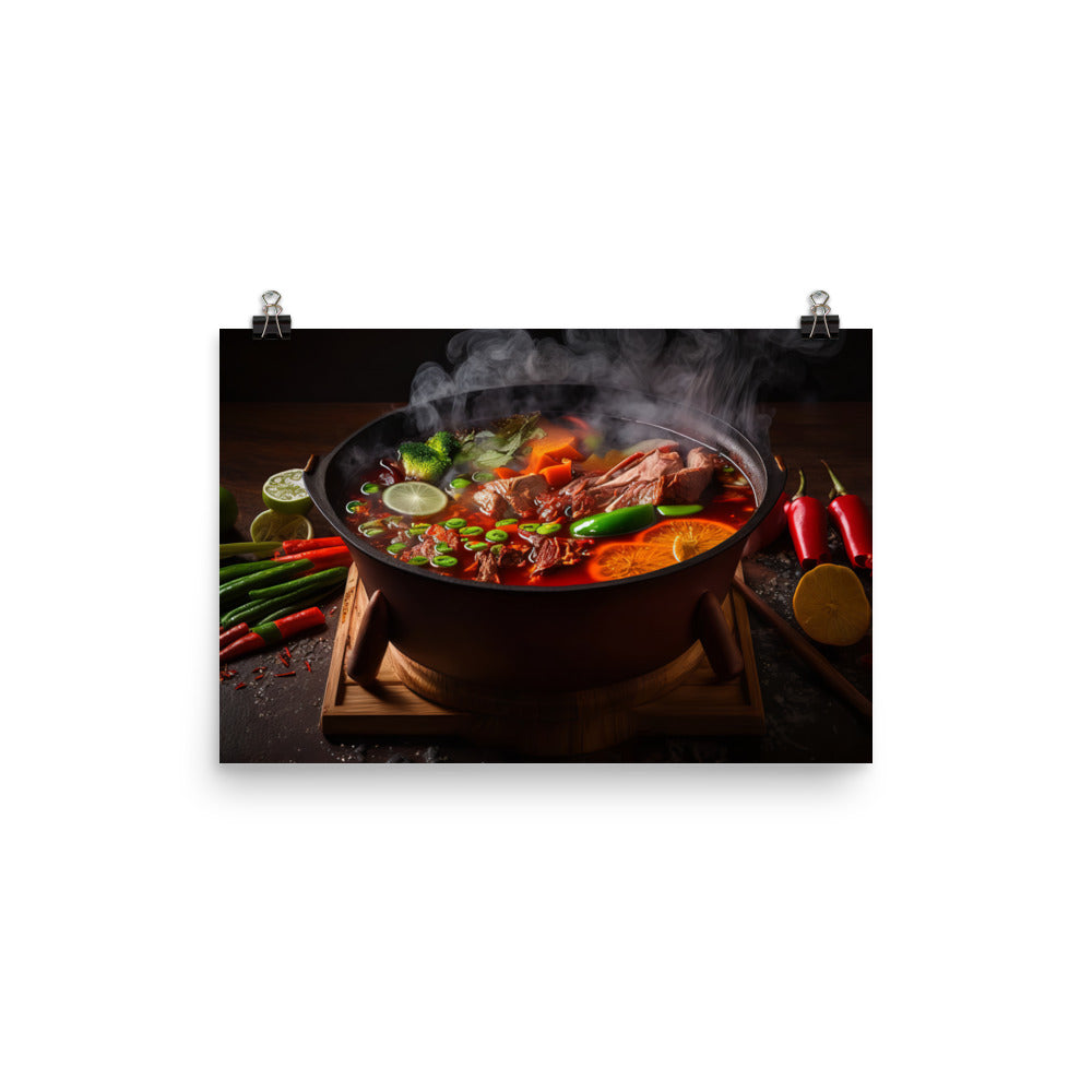 Steaming Hot Pot with Spicy Sichuan Sauce 四川麻辣火鍋 photo paper poster - Posterfy.AI