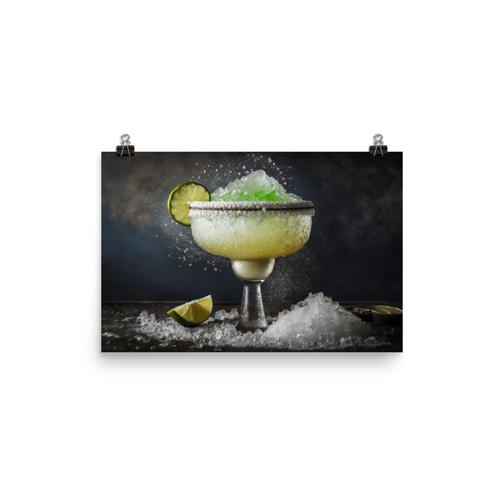 A margarita cocktail with salt rimmed glass photo paper poster - Posterfy.AI