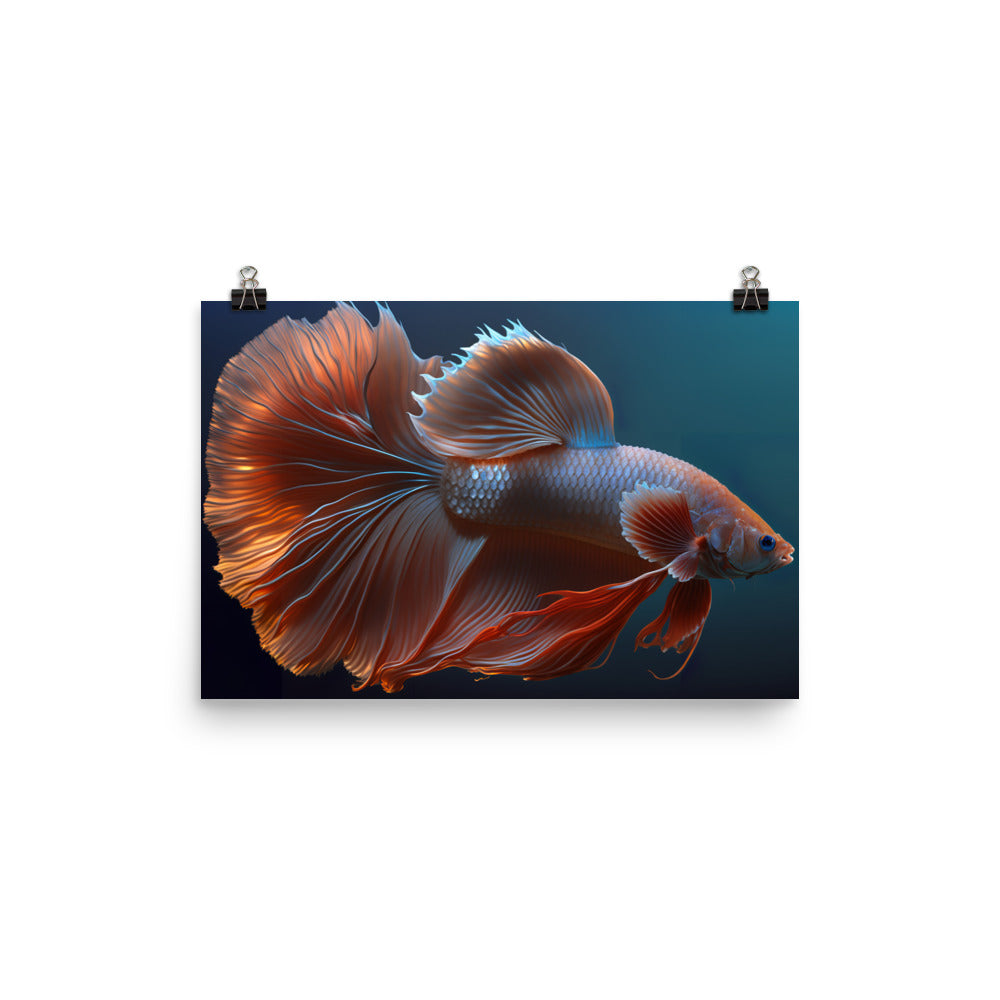 Siamese fighting  fish (betta) flaring its gills photo paper poster - Posterfy.AI