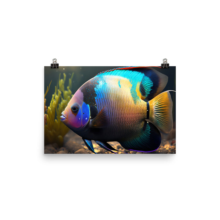 Rainbow colored angelfish in a planted aquarium photo paper poster - Posterfy.AI