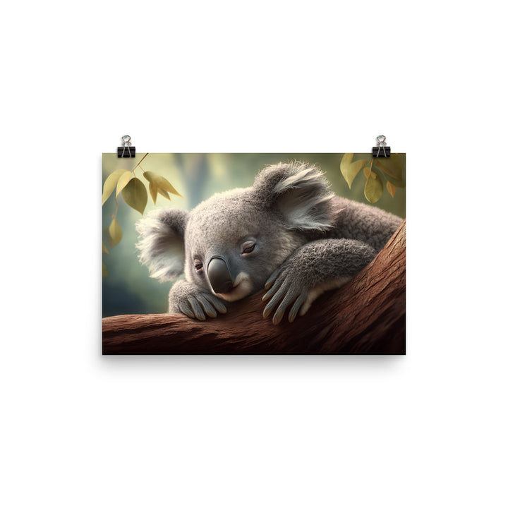 A sleepy koala perched on a tree limb photo paper poster - Posterfy.AI