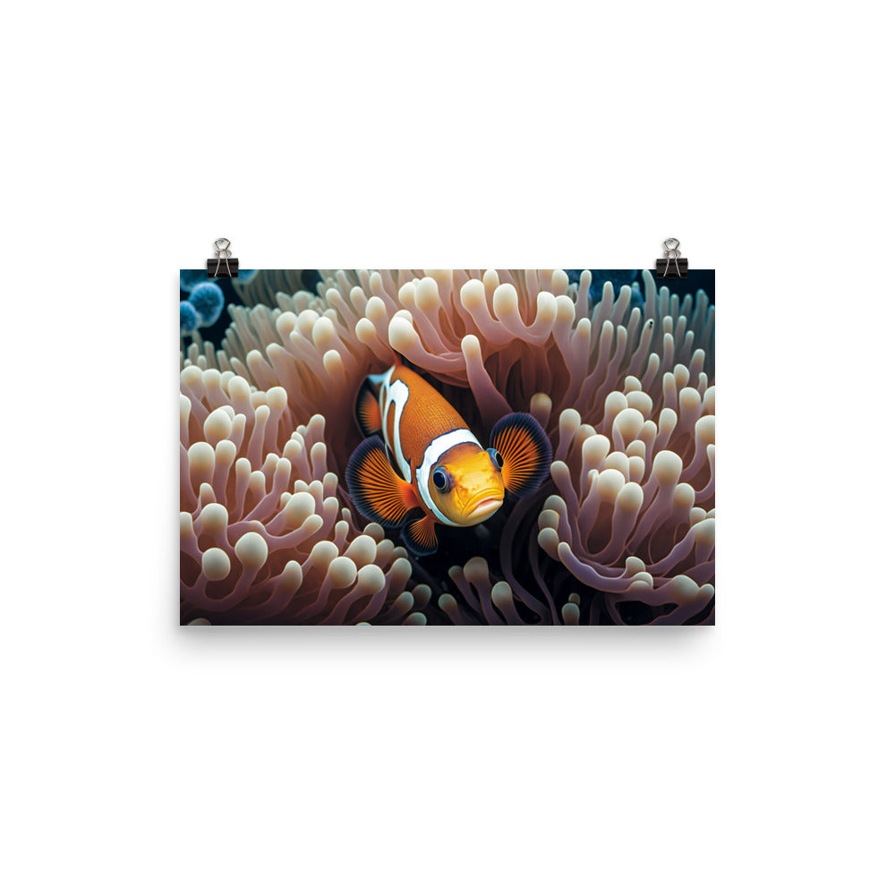 A playful clownfish swimming photo paper poster - Posterfy.AI