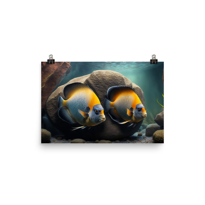 A pair of angelfish guarding their eggs photo paper poster - Posterfy.AI