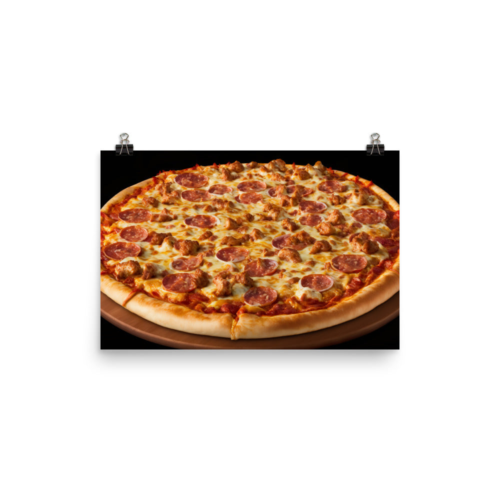 A meat lover's pizza loaded with spicy pepperoni photo paper poster - Posterfy.AI