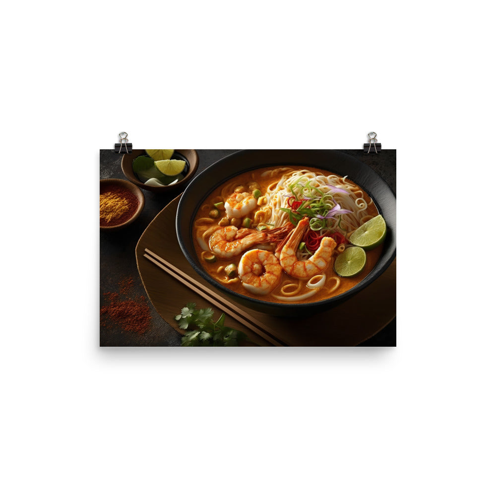 A hearty bowl of laksa with prawns photo paper poster - Posterfy.AI