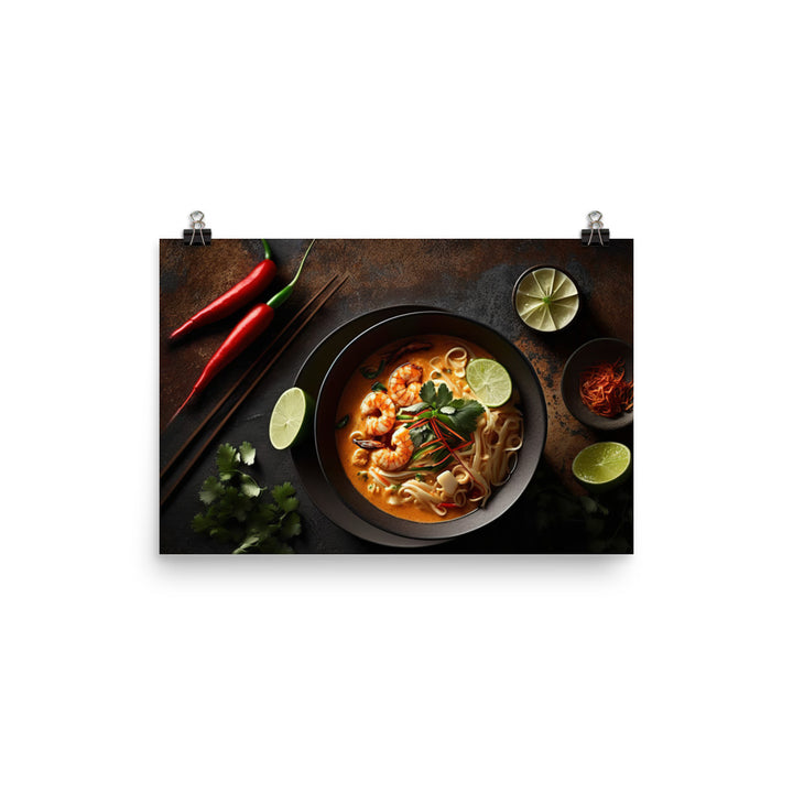 A hearty bowl of laksa with prawns photo paper poster - Posterfy.AI