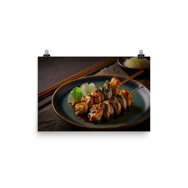 A Delicious Japanese Grilled Chicken Skewer Dish photo paper poster - Posterfy.AI