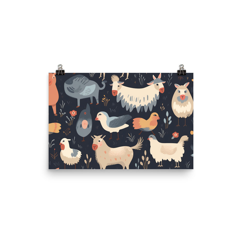 Farm Animals Pattern photo paper poster - Posterfy.AI