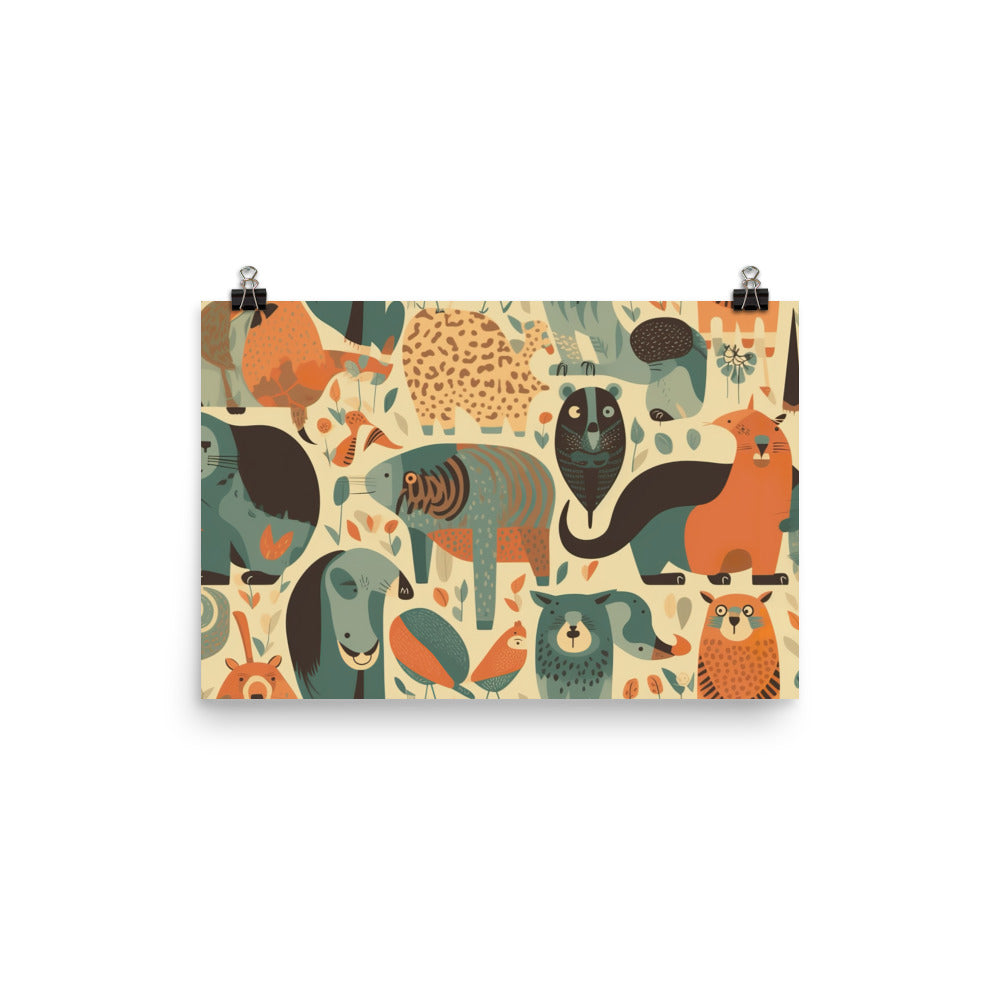 Zoo Animals Pattern photo paper poster - Posterfy.AI