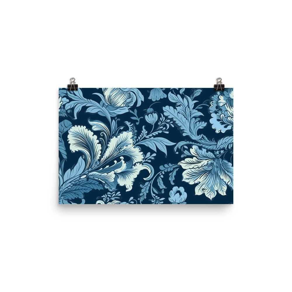 Blue Floral Pattern photo paper poster - Posterfy.AI