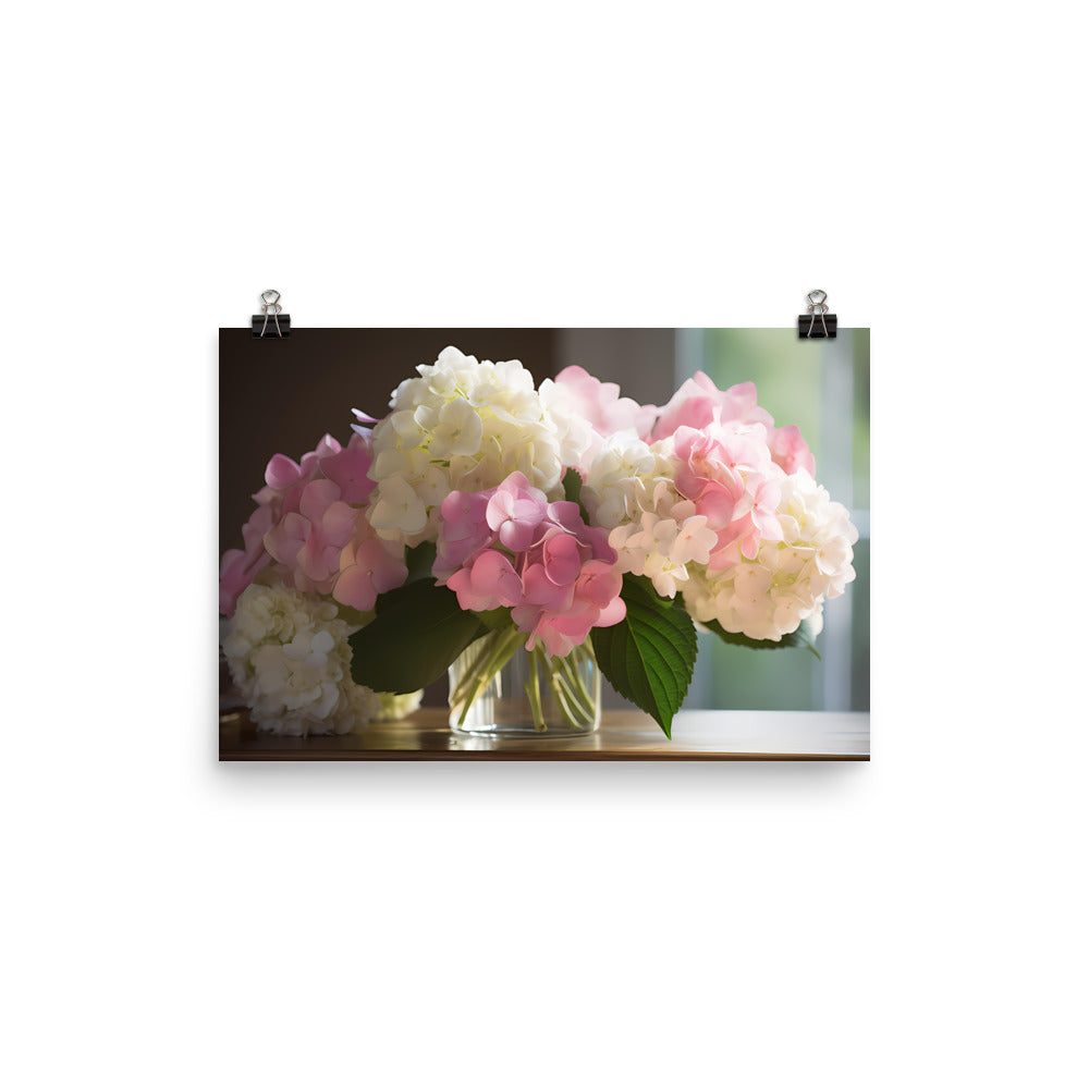 Pink and White Hydrangea Bouquet photo paper poster - Posterfy.AI