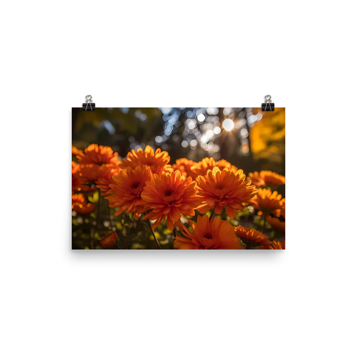Chrysanthemums in the Fall Foliage photo paper poster - Posterfy.AI