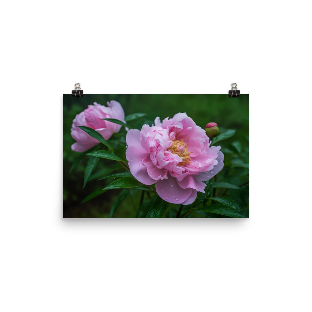 Peony Blossoms in the Morning Dew photo paper poster - Posterfy.AI