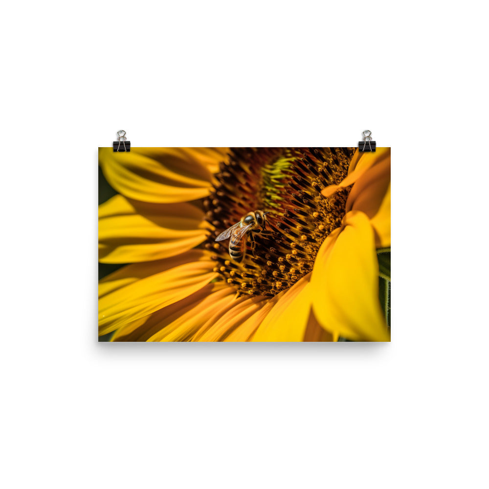 Bee Among Sunflowers photo paper poster - Posterfy.AI