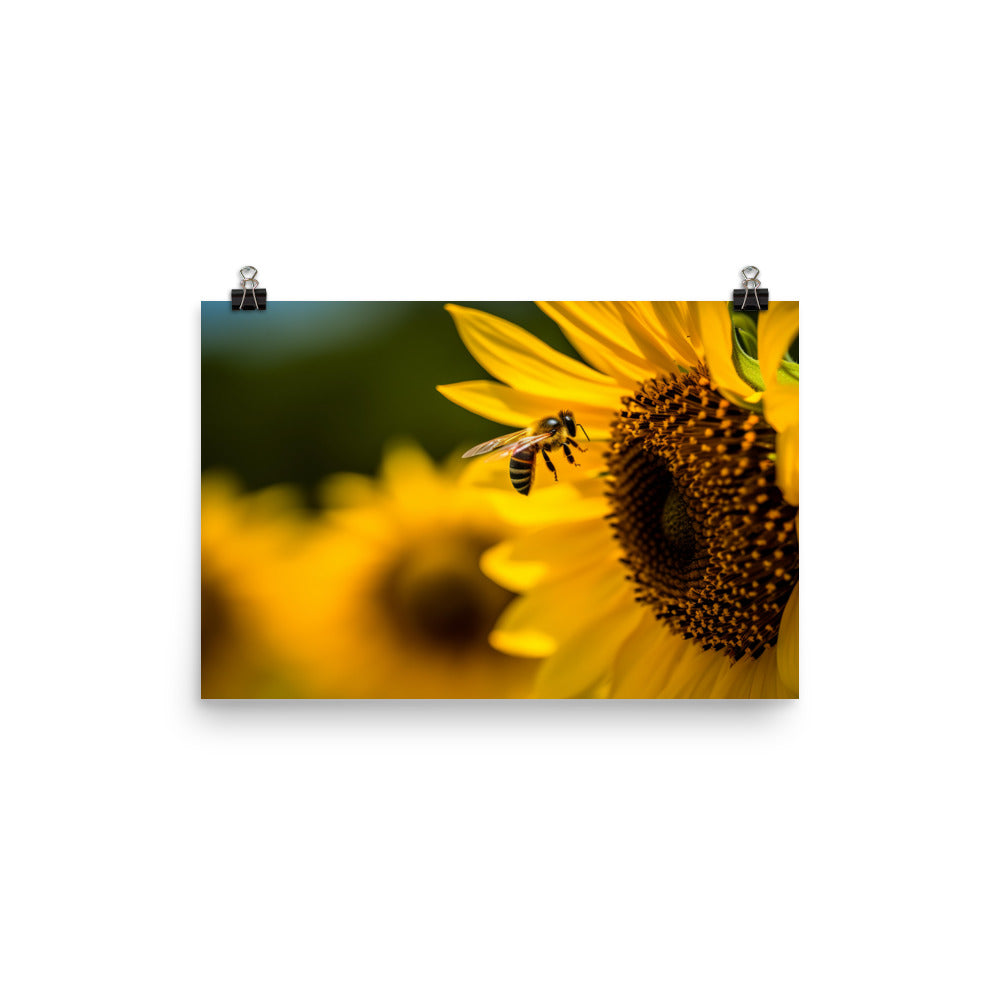 Bee Among Sunflowers photo paper poster - Posterfy.AI