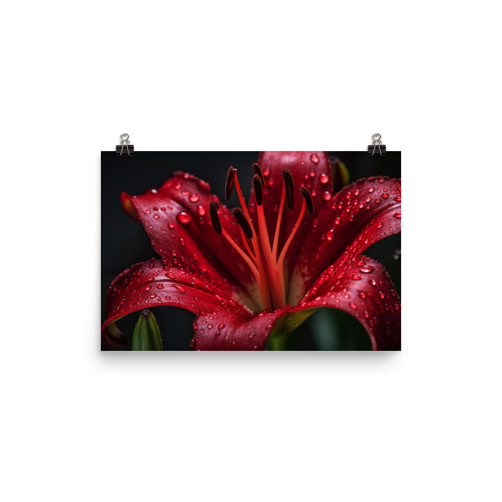 Red Lily in the Rain photo paper poster - Posterfy.AI