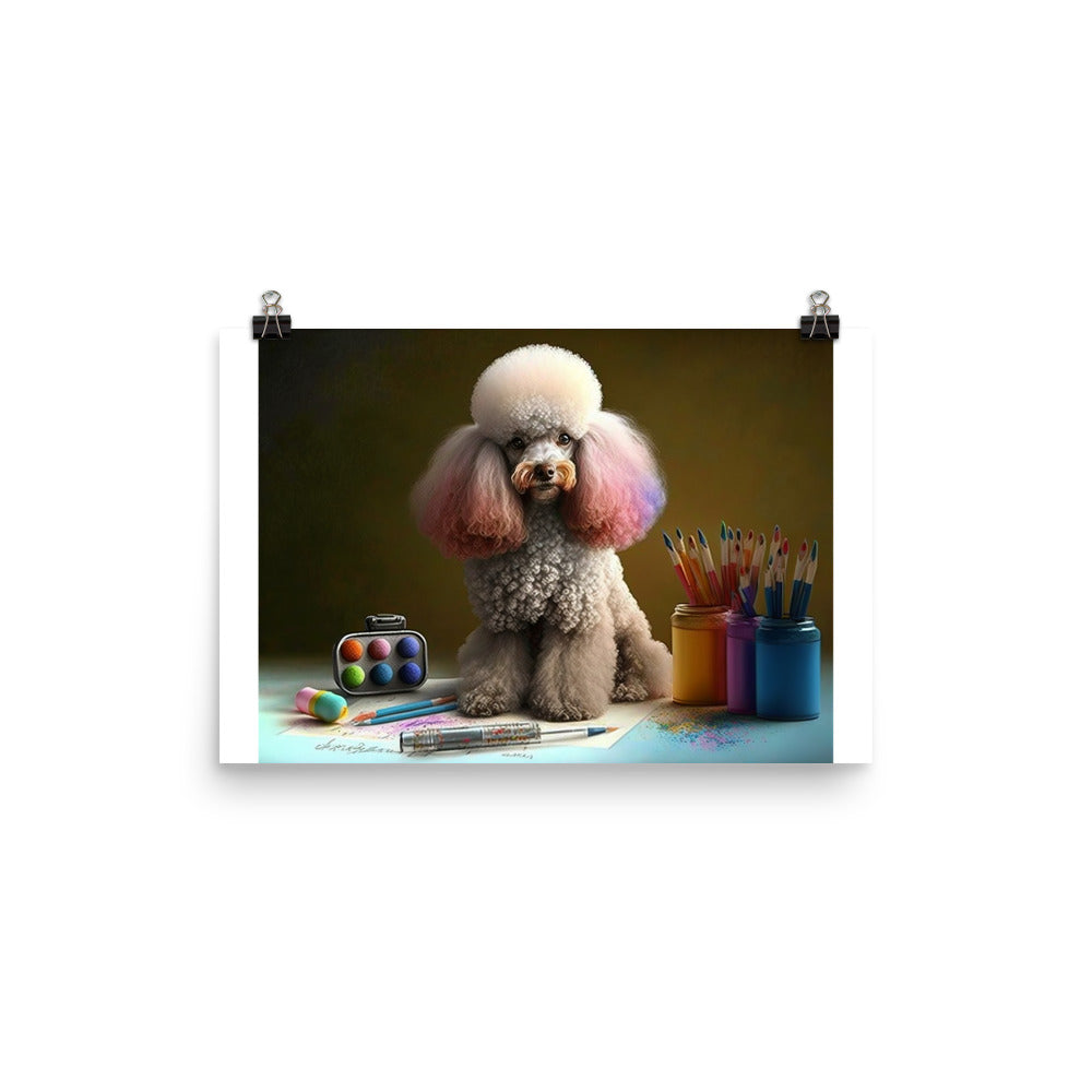 Poodle in painting lesson photo paper poster - Posterfy.AI