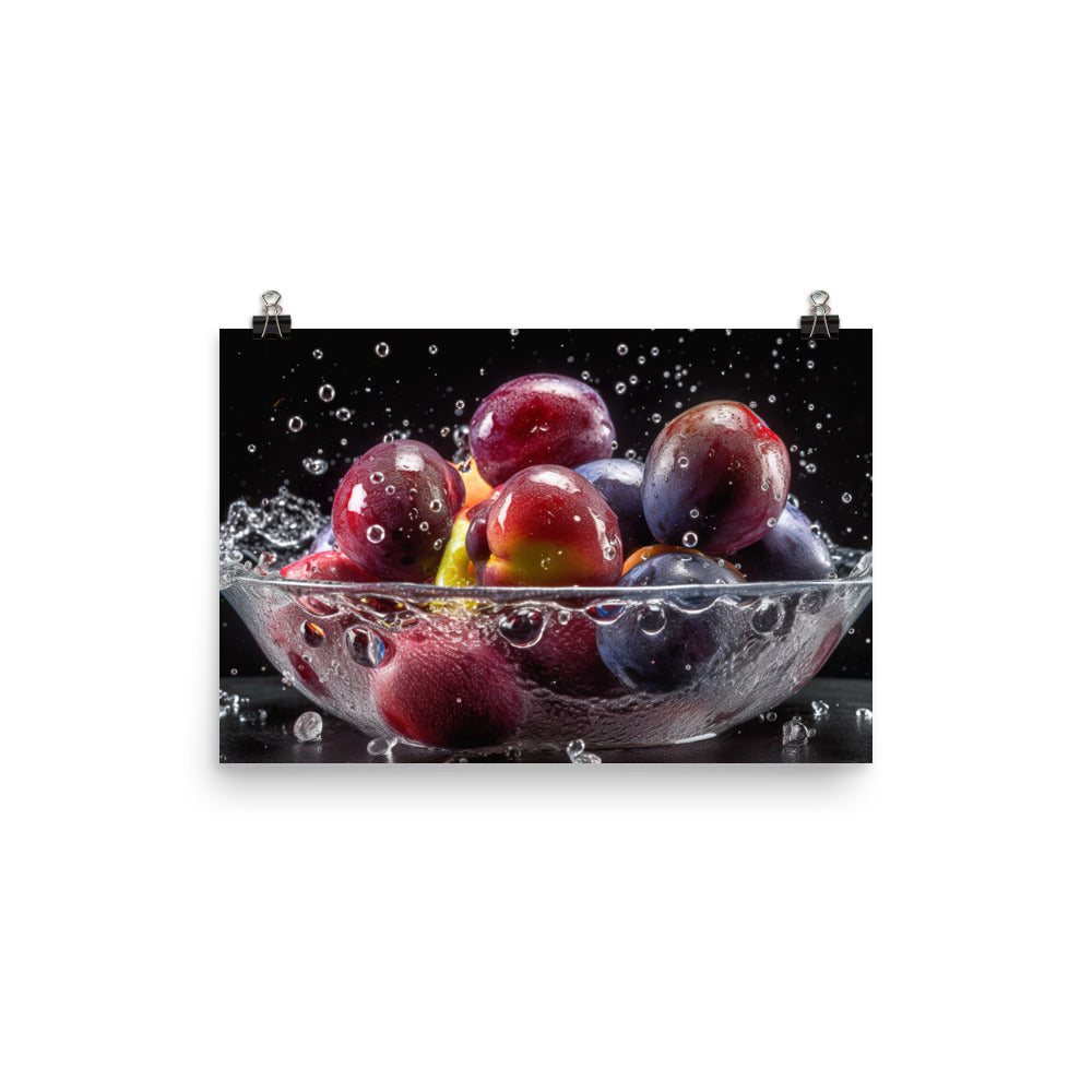 Plums in a Bowl photo paper poster - Posterfy.AI