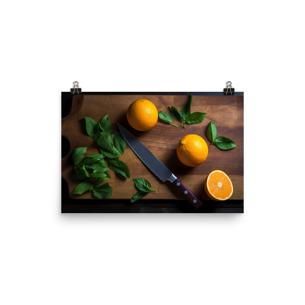 Oranges on a Cutting Board photo paper poster - Posterfy.AI