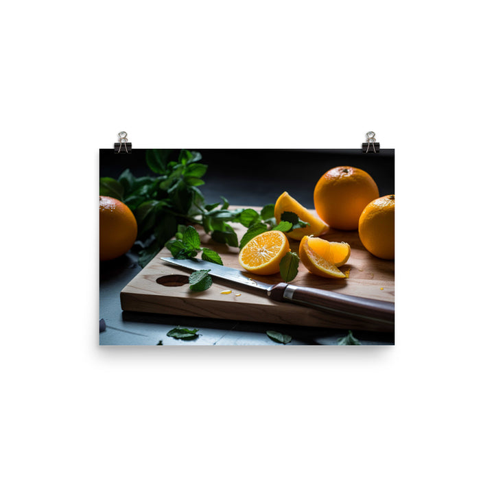 Oranges on a Cutting Board photo paper poster - Posterfy.AI