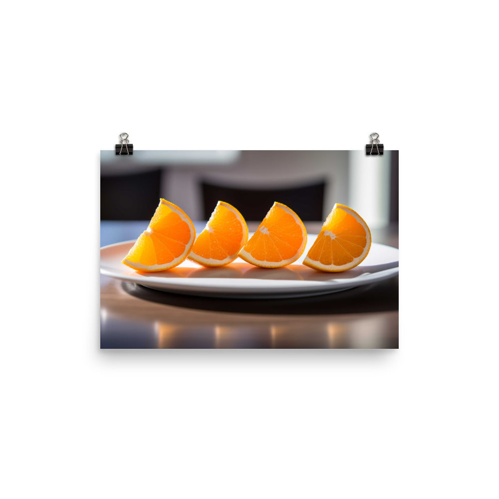 Orange Wedges on a White Plate photo paper poster - Posterfy.AI