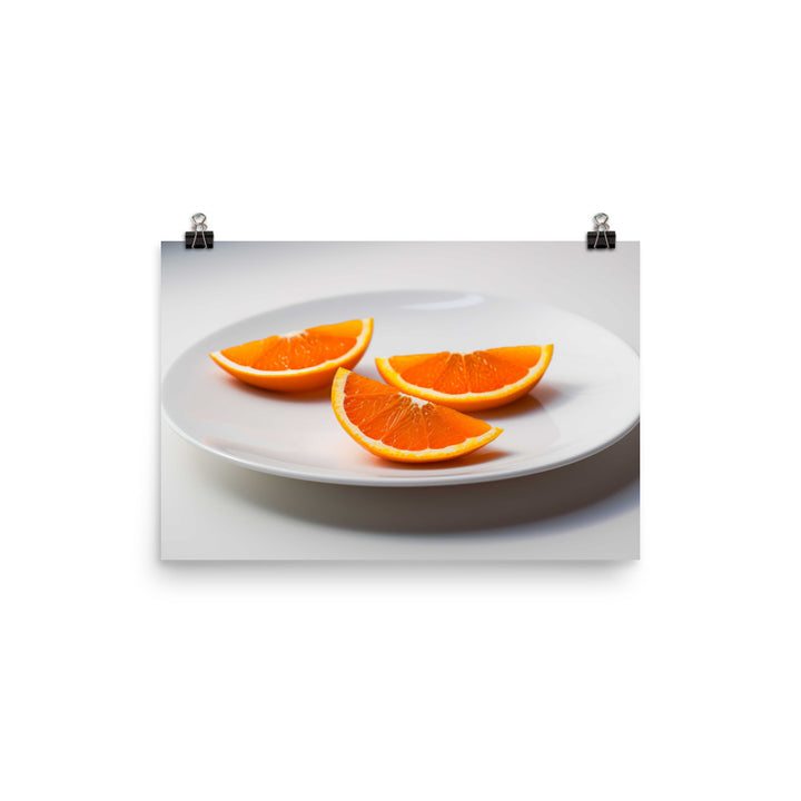 Orange Wedges on a White Plate photo paper poster - Posterfy.AI