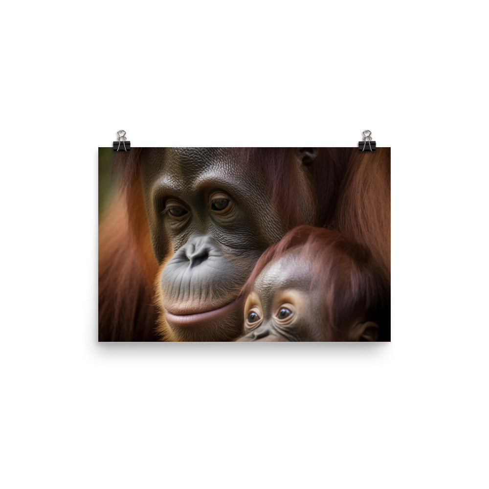 Gentle Orangutan Mother and Baby photo paper poster - Posterfy.AI