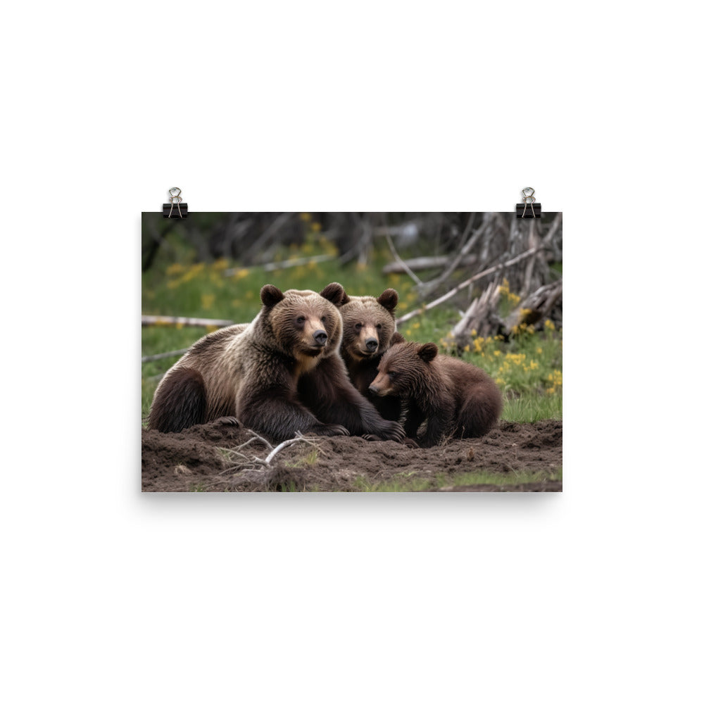 Adorable Grizzly Bear Family photo paper poster - Posterfy.AI