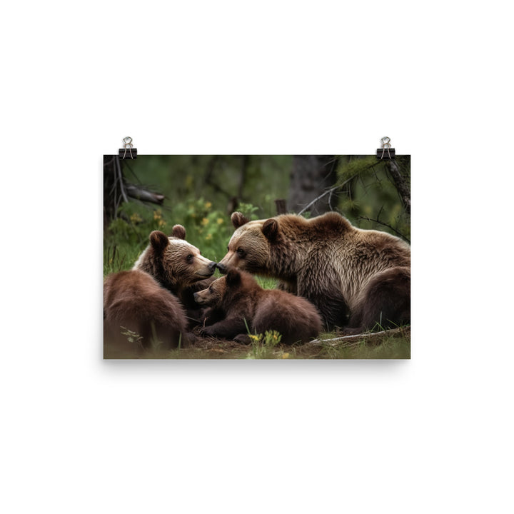 Adorable Grizzly Bear Family photo paper poster - Posterfy.AI