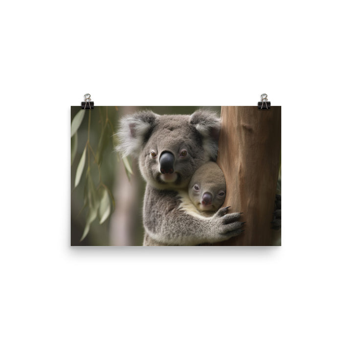 Koala Mother and Baby Cuddling in a Gum Tree photo paper poster - Posterfy.AI