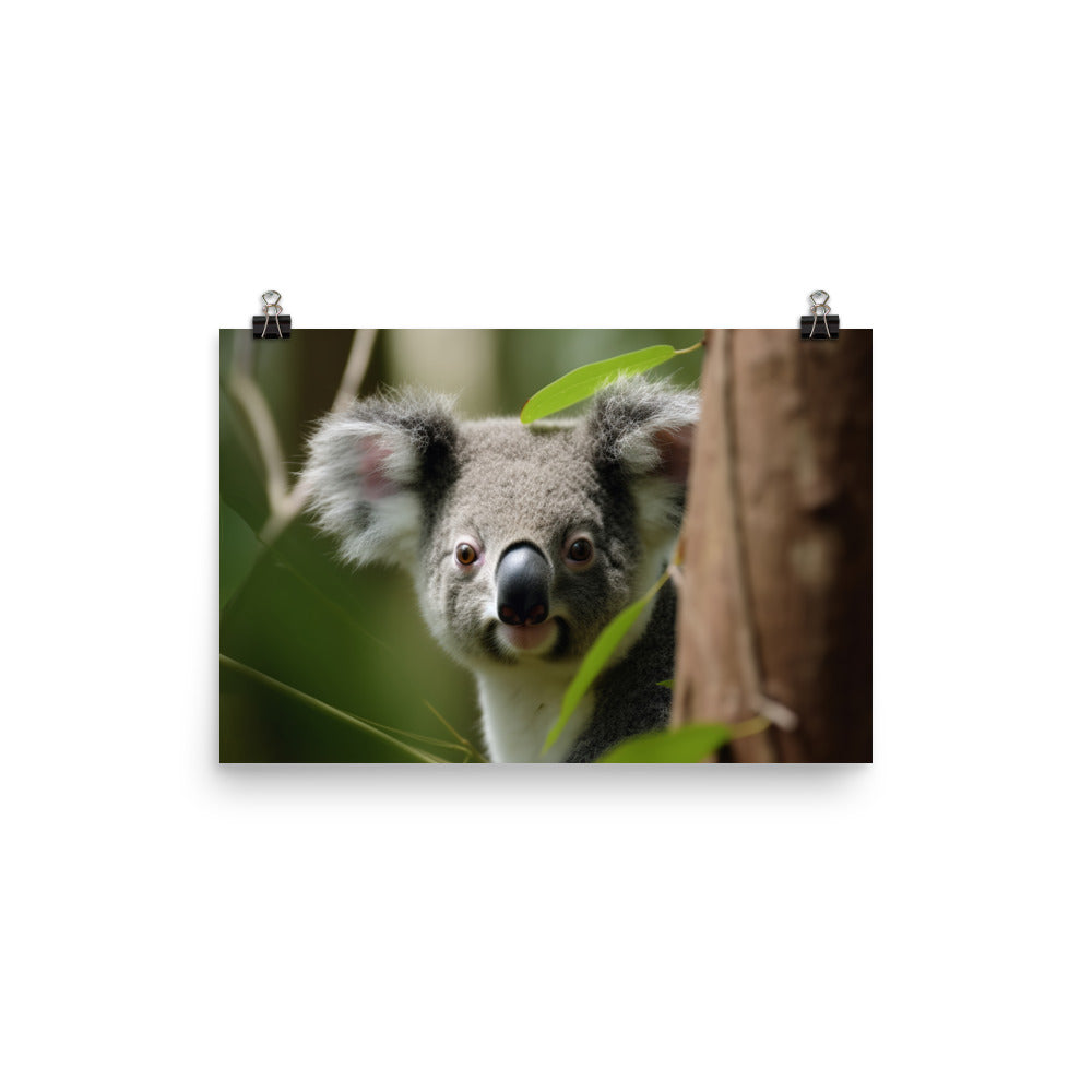 Adorable Koala Cub in the Eucalyptus Forest photo paper poster - Posterfy.AI