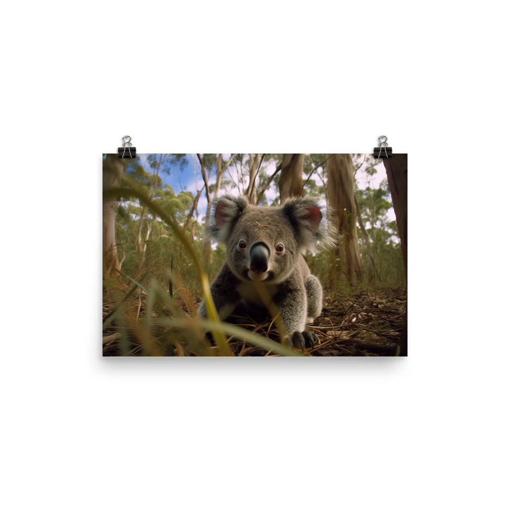 Adorable Koala Cub in the Eucalyptus Forest photo paper poster - Posterfy.AI