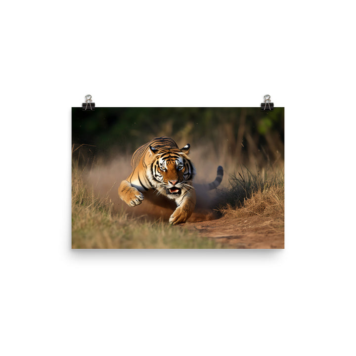 Bengal Tiger Pouncing on Prey photo paper poster - Posterfy.AI