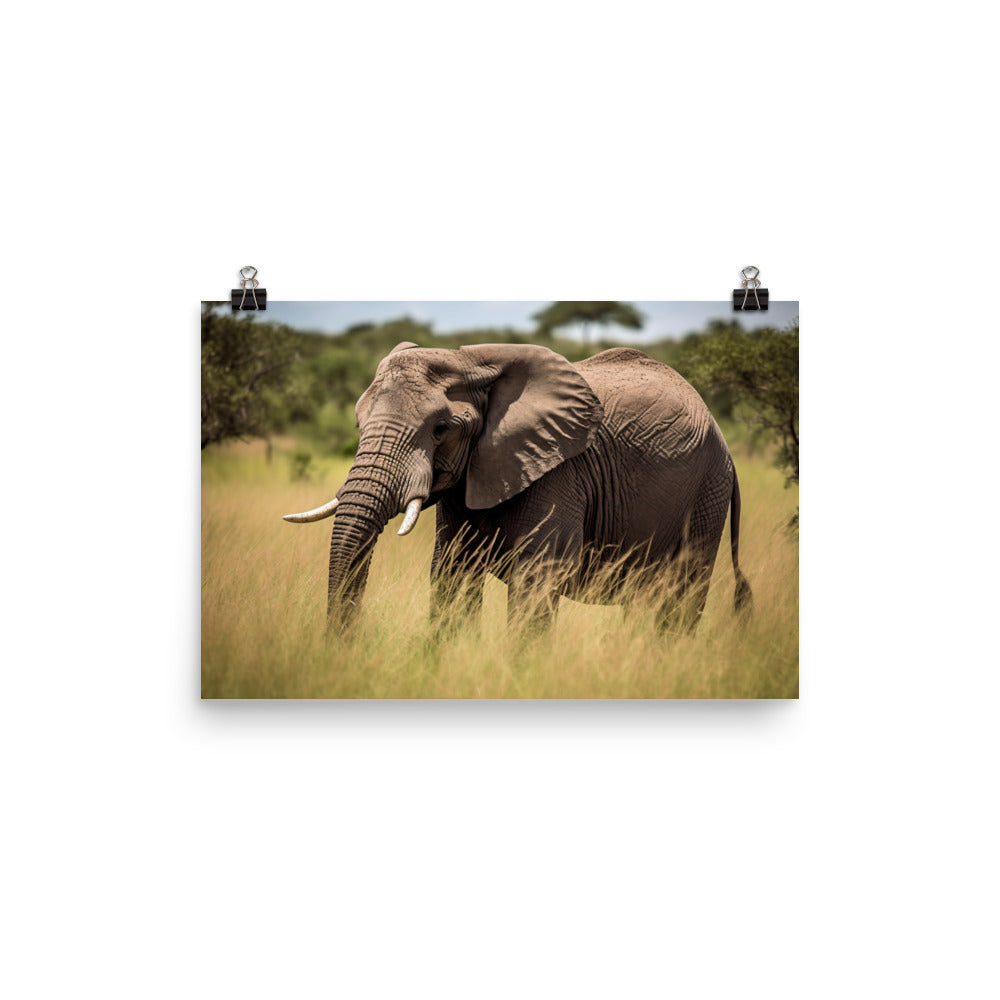 Majestic African Elephant Grazing in the Savannah photo paper poster - Posterfy.AI