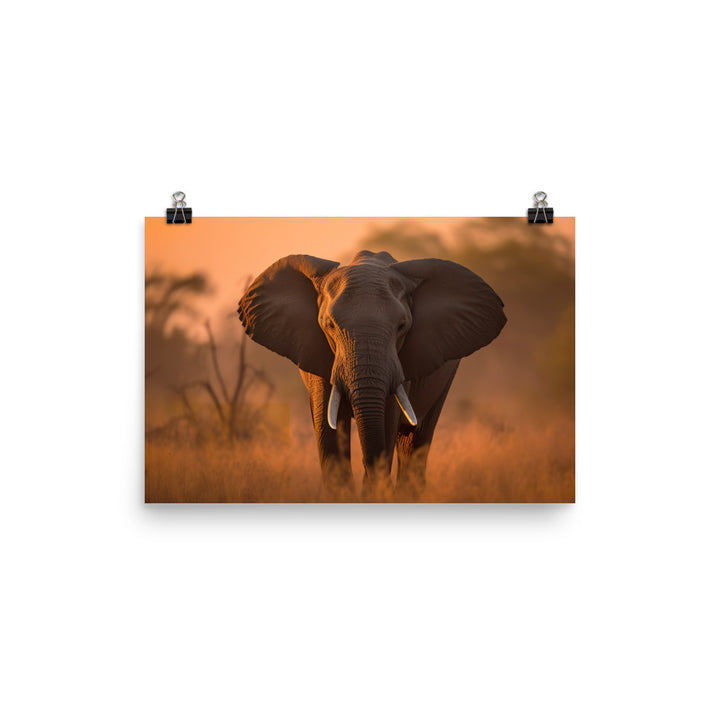 Graceful African Elephant Walking in the Sunset photo paper poster - Posterfy.AI